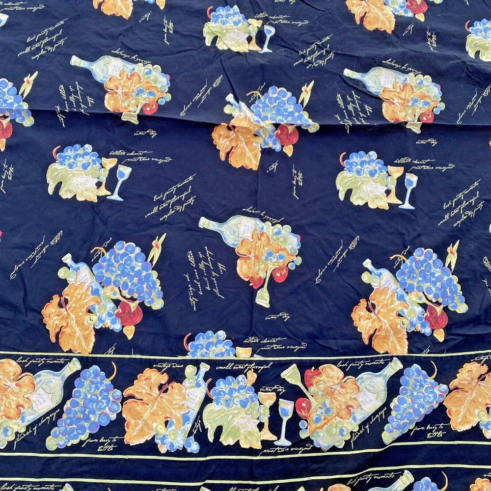 Vintage APRIL CORNELL Tablecloth Black & Multicolor Wine Vineyard Cotton Picnic